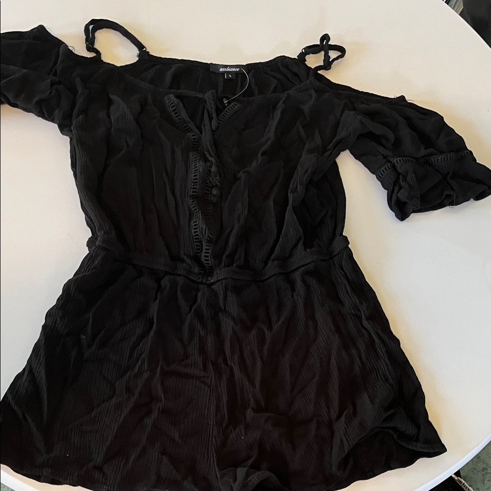Ambiance Black Textured Off-Shoulder Top